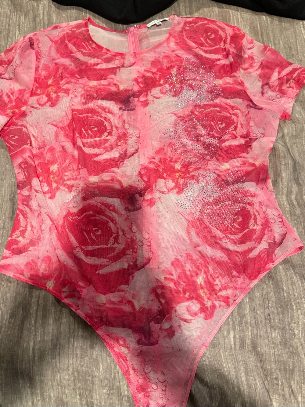 Fashion Nova Pink Rose Print Bodysuit
